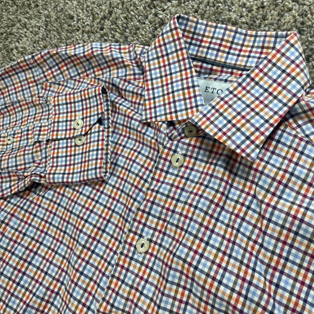Eton Slim Men's S Button Up Shirt Multicolor Check Plaid Cotton